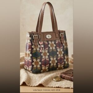 VINTAGE FOSSIL Key-Per Floral Handbag